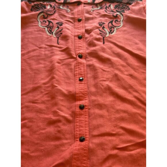 ROAR‎ Western Embroidered Rhinestone Pearl Snap Shirt Roll Tab Sleeves M Country - Picture 8 of 16